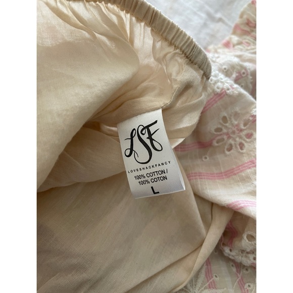 LoveShackFancy off shoulder pink stripe crop top L - Picture 8 of 8